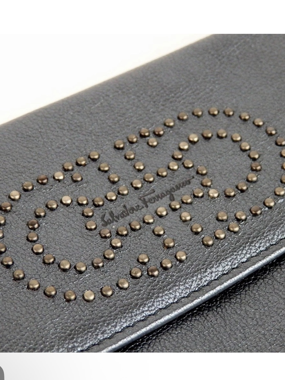 Salvatore Ferragamo Gunmetal Leather Studded WALLET EUC - Picture 4 of 11